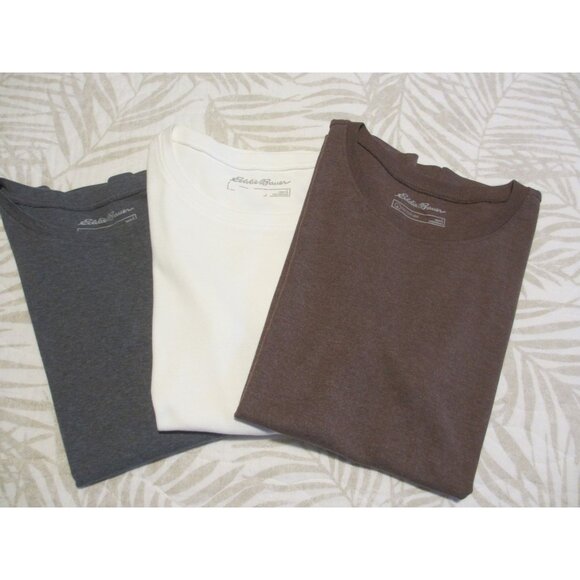 Eddie Bauer Womens Crewneck Cotton/Polyester T-Shirts 3-Pack Gray White Brown La - Picture 2 of 2